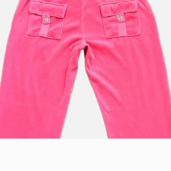 Juicy Couture Vintage Pant Women's Medium Hot Pink Velour Y2K Low Rise Wide Leg - Picture 6 of 11